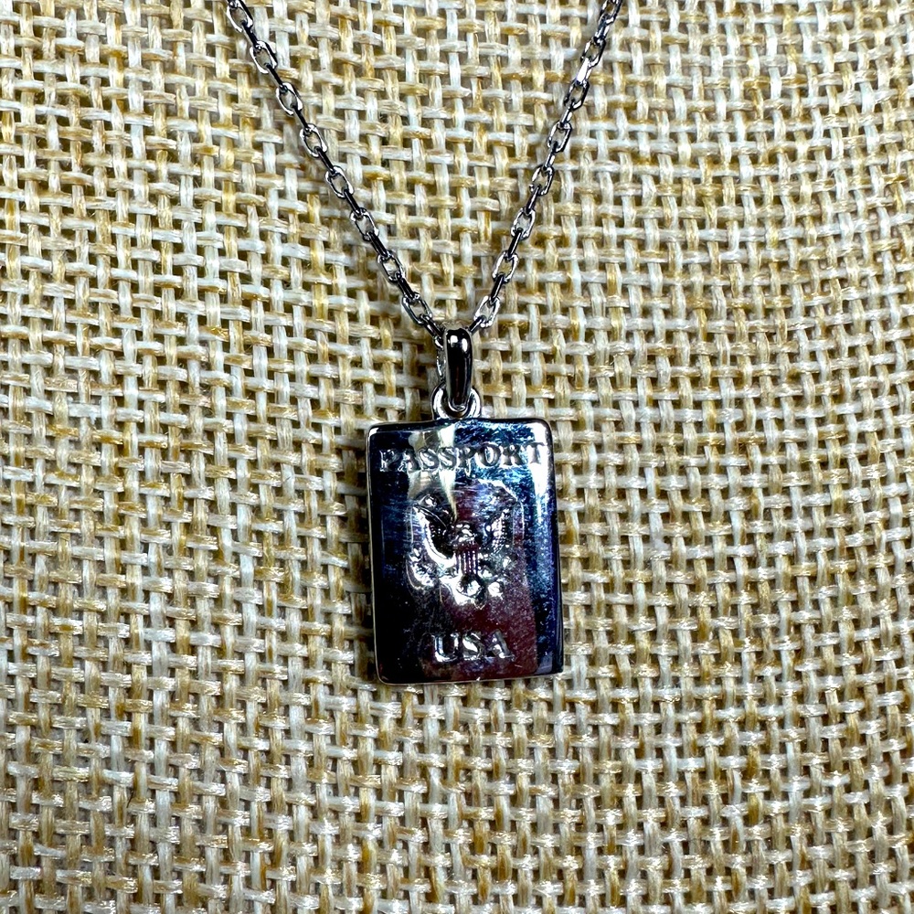 Sterling Silver .925 United States Passport Charm Pendant on silver chain